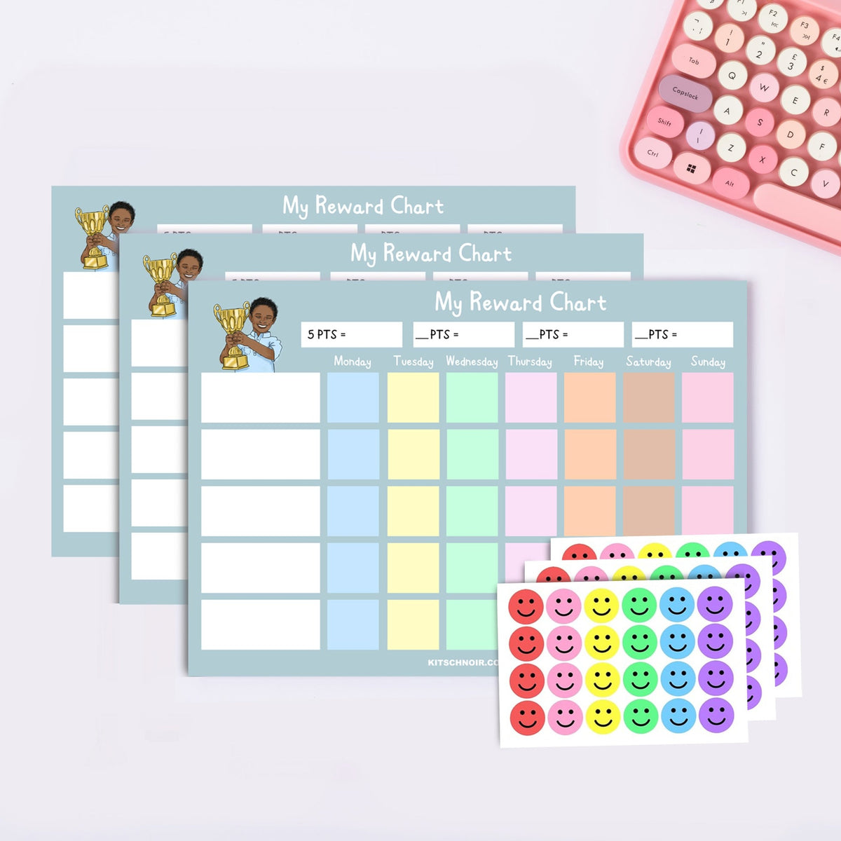 Child Reward Children's Reward Chart (Boy Illustration, Blue) | Black child reward ...