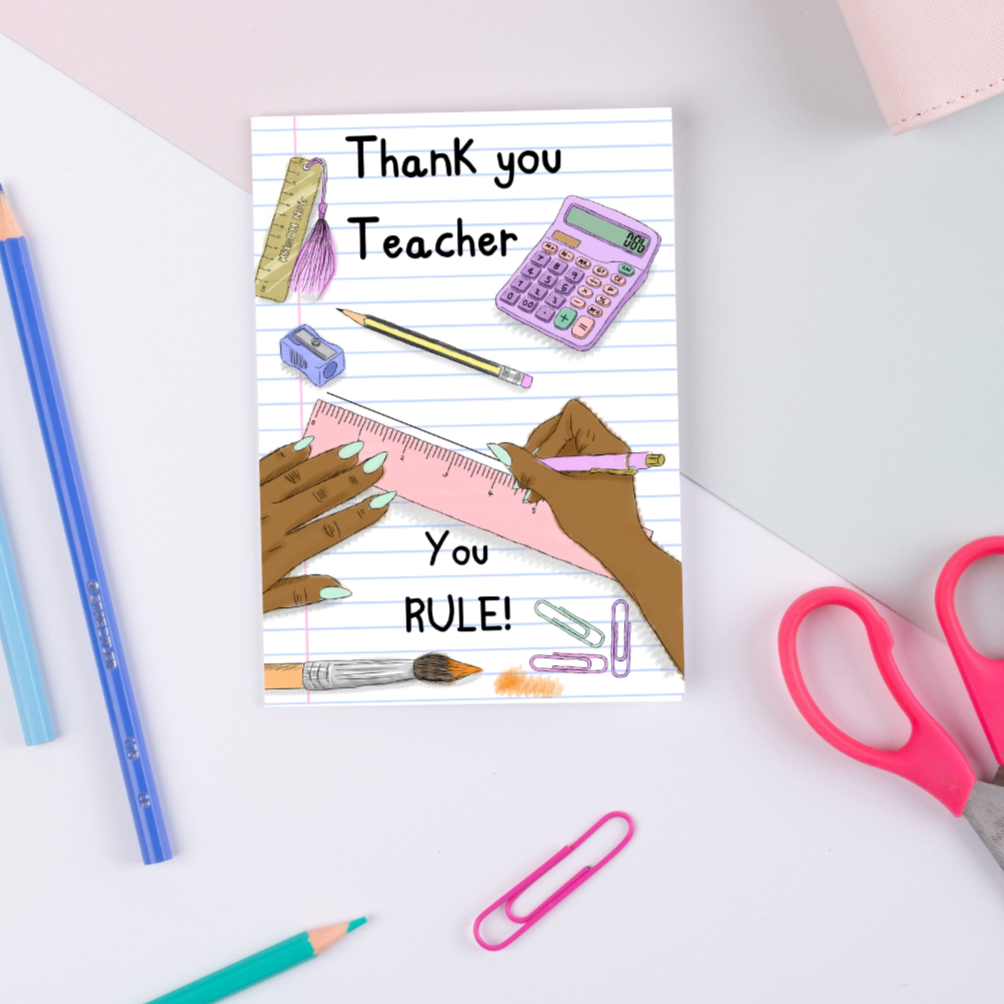 Thank You Teacher You Rule Black Teacher Card Black Woman Teacher You Rule Kitsch Noir