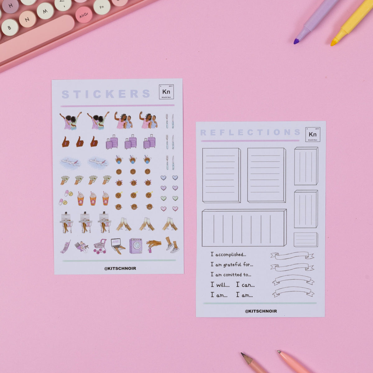 Reflection Sticker Example Reflection & Journal Stickers (2 sheets) – KitsCH Noir