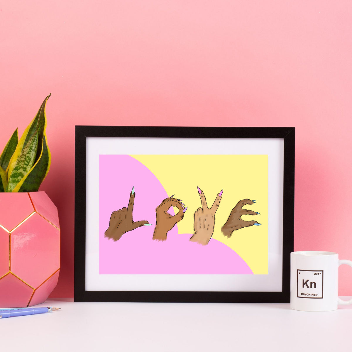 L O V E Hands Print SAMPLE SLIGHT DENTS KitsCH Noir l-o-v-e-hands-print-sample-slight-dents-kitsch-noir
